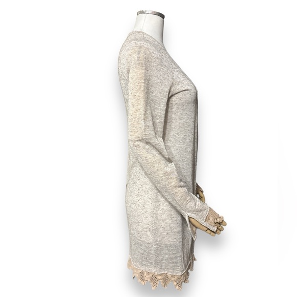 FREE PEOPLE Linen Blend Slub Knit Maxi Cardigan Crochet Lace Trim - Picture 2 of 9